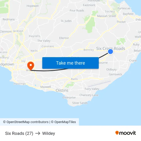 Six Roads (27) to Wildey map