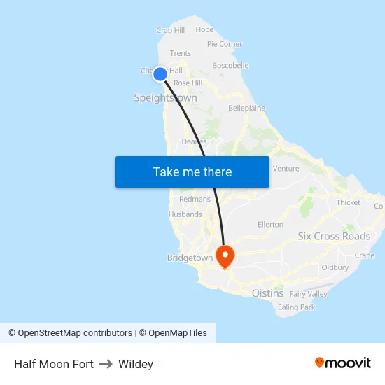 Half Moon Fort to Wildey map