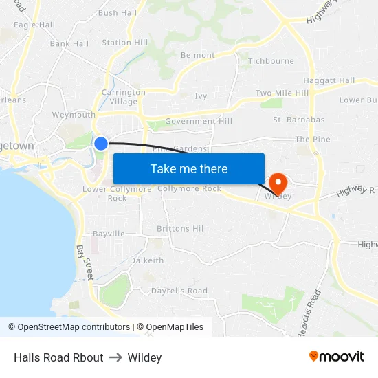 Halls Road Rbout to Wildey map