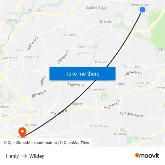 Henly to Wildey map