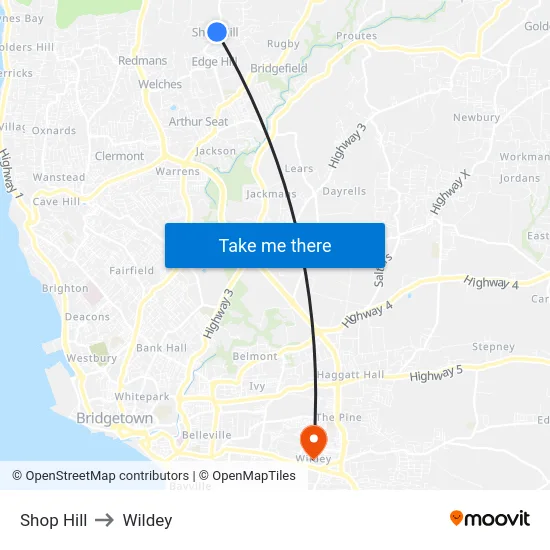 Shop Hill to Wildey map