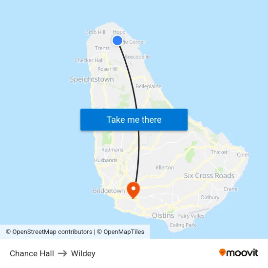 Chance Hall to Wildey map