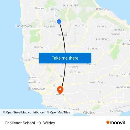 Challenor School to Wildey map