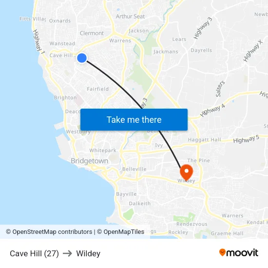 Cave Hill (27) to Wildey map