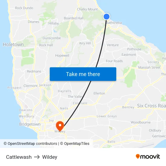 Cattlewash to Wildey map