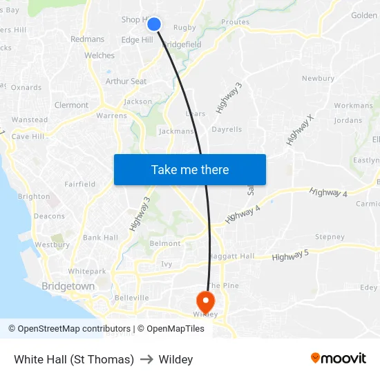 White Hall (St Thomas) to Wildey map