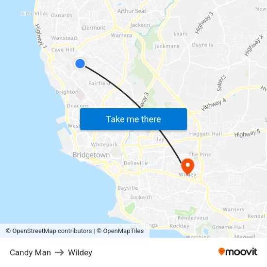 Candy Man to Wildey map