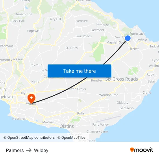 Palmers to Wildey map