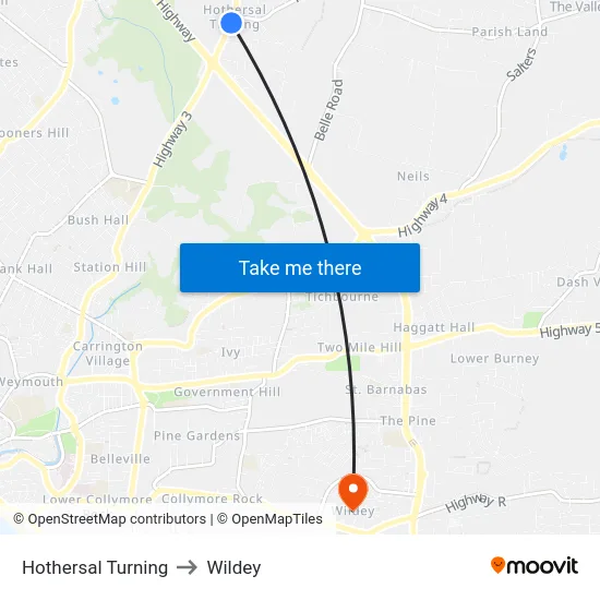 Hothersal Turning to Wildey map
