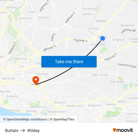Buttals to Wildey map