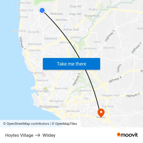 Hoytes Village to Wildey map