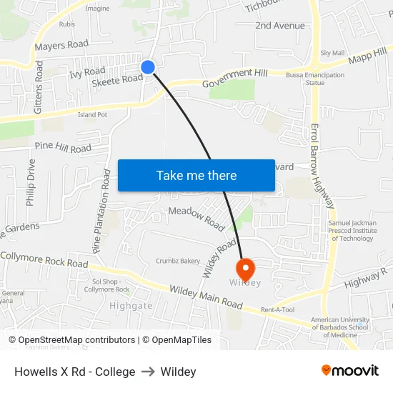 Howells X Rd - College to Wildey map