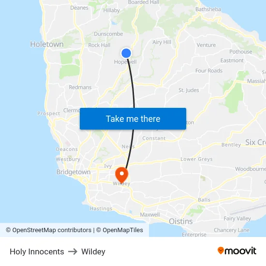 Holy Innocents to Wildey map