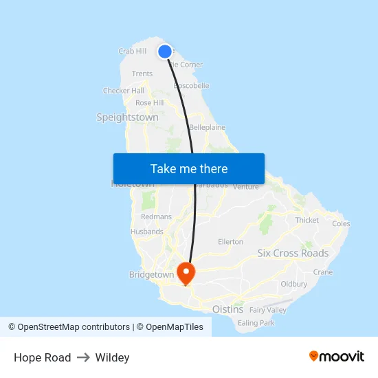 Hope Road to Wildey map