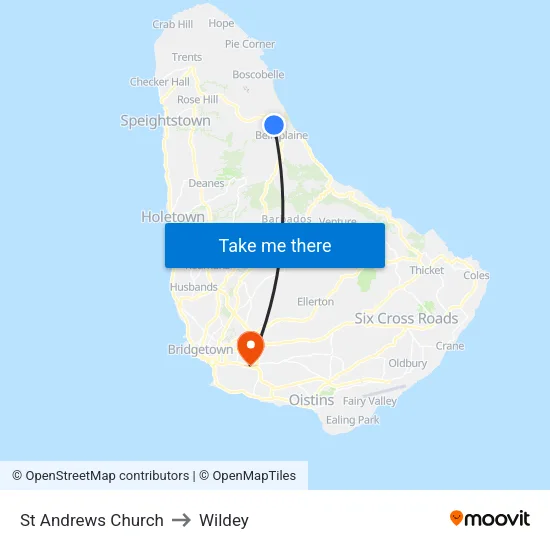St Andrews Church to Wildey map