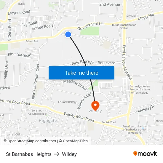 St Barnabas Heights to Wildey map