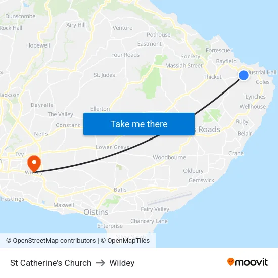St Catherine's Church to Wildey map