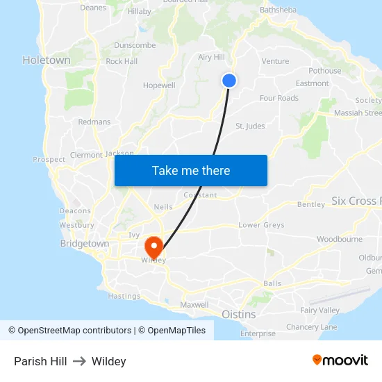 Parish Hill to Wildey map