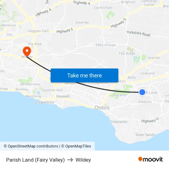Parish Land (Fairy Valley) to Wildey map