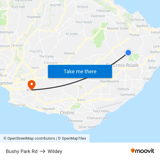 Bushy Park Rd to Wildey map