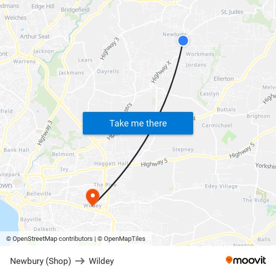 Newbury (Shop) to Wildey map