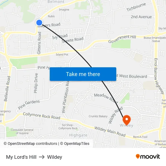 My Lord's Hill to Wildey map