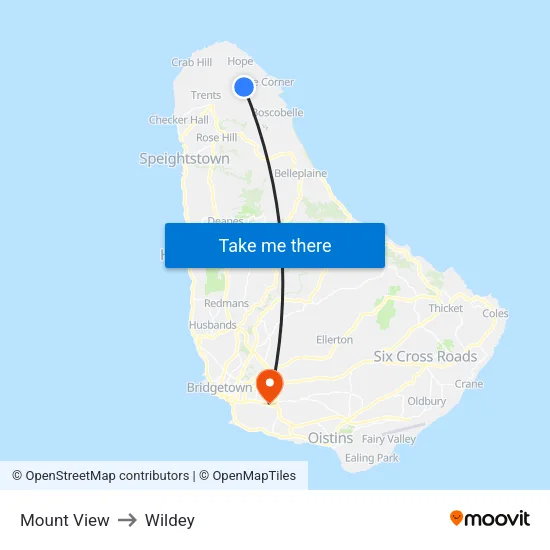 Mount View to Wildey map