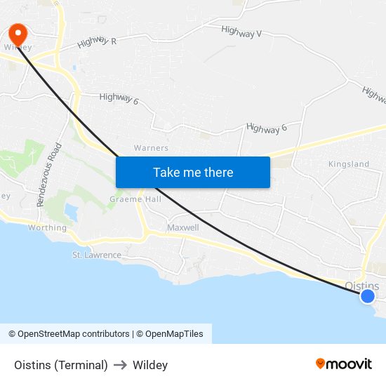Oistins (Terminal) to Wildey map