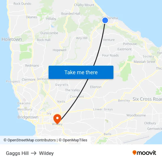 Gaggs Hill to Wildey map