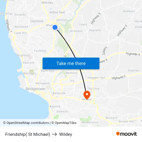 Friendship( St Michael) to Wildey map