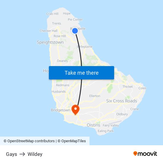 Gays to Wildey map