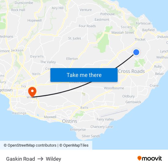 Gaskin Road to Wildey map
