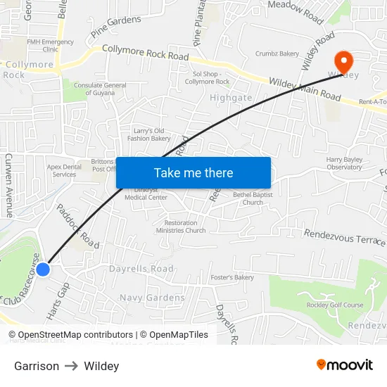 Garrison to Wildey map