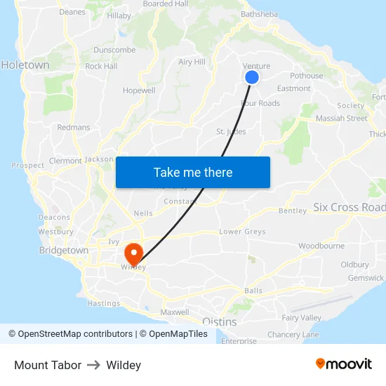 Mount Tabor to Wildey map