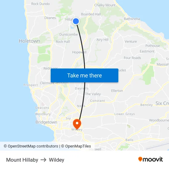 Mount Hillaby to Wildey map