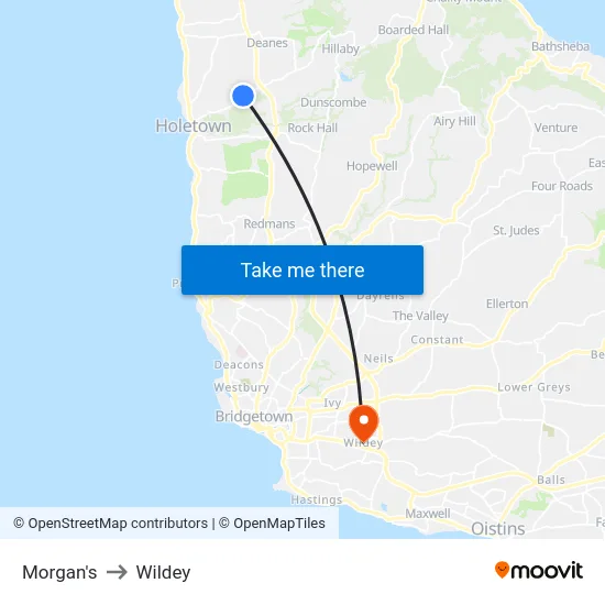 Morgan's to Wildey map