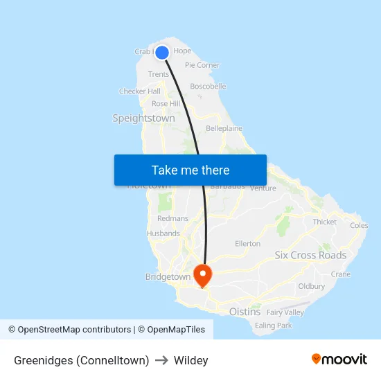Greenidges (Connelltown) to Wildey map