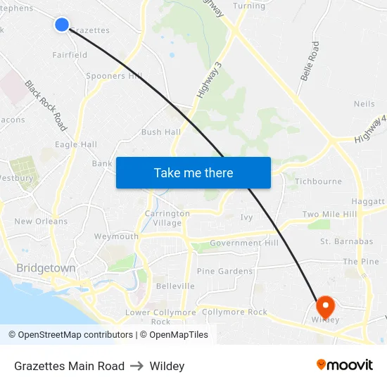 Grazettes Main Road to Wildey map