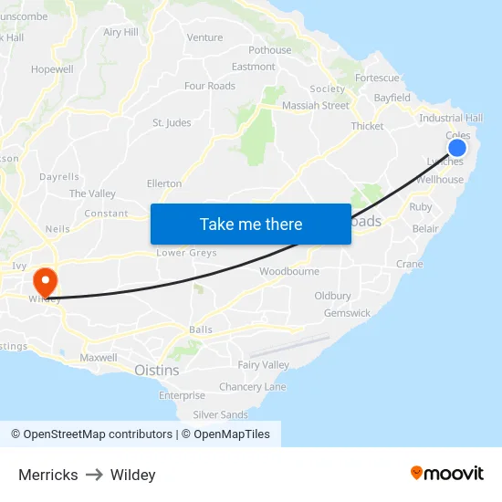 Merricks to Wildey map