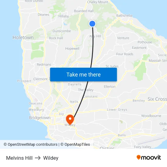 Melvins Hill to Wildey map