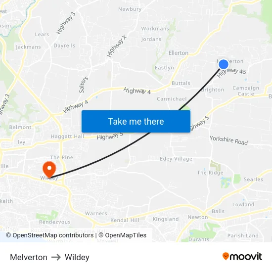 Melverton to Wildey map