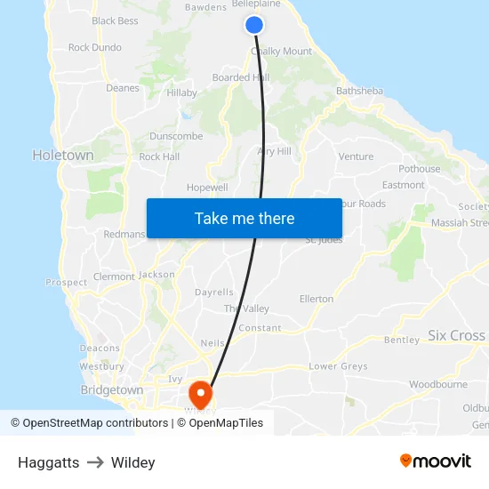 Haggatts to Wildey map