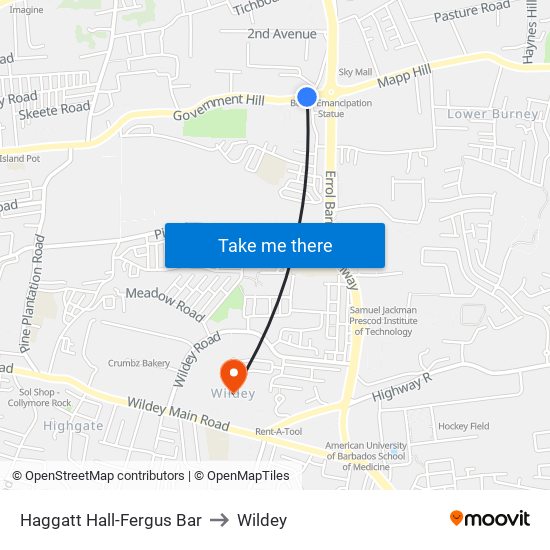 Haggatt Hall-Fergus Bar to Wildey map