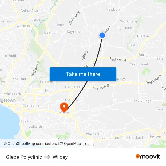 Glebe Polyclinic to Wildey map