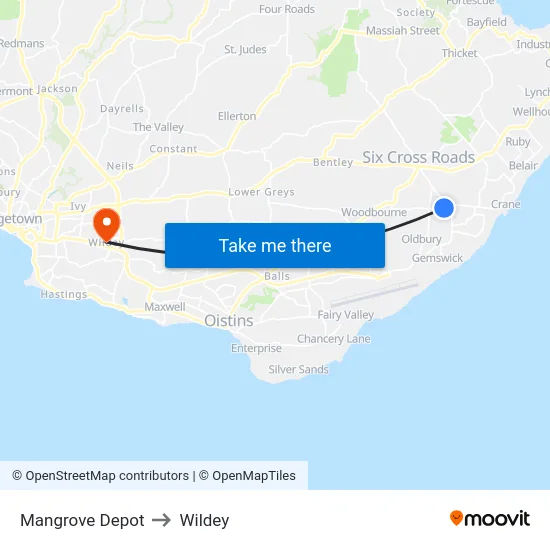 Mangrove Depot to Wildey map