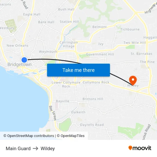 Main Guard to Wildey map