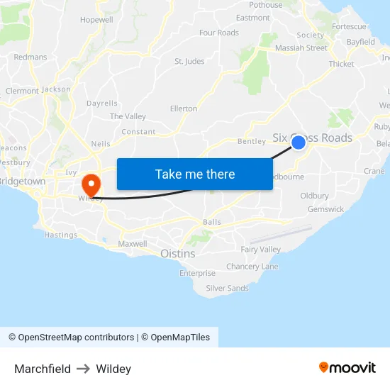 Marchfield to Wildey map