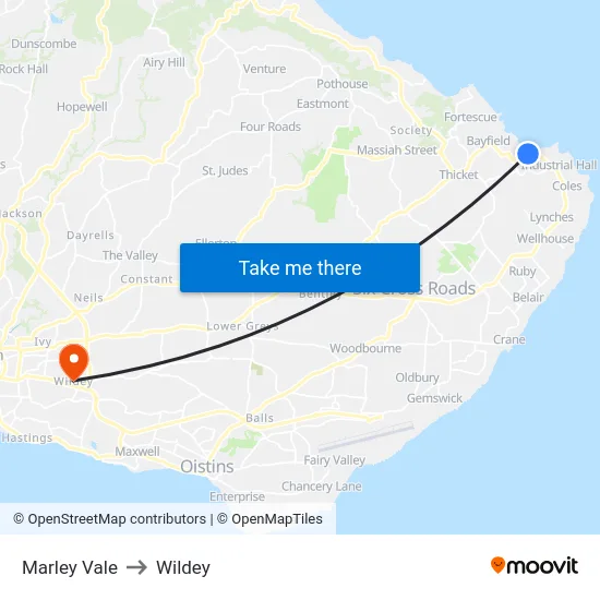 Marley Vale to Wildey map