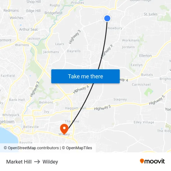 Market Hill to Wildey map