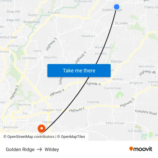 Golden Ridge to Wildey map